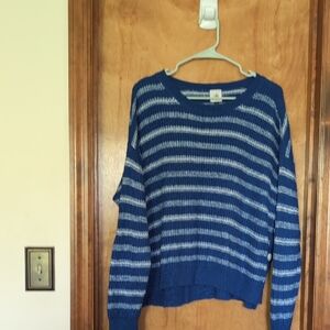 Navy and White Striped Women's Sweater